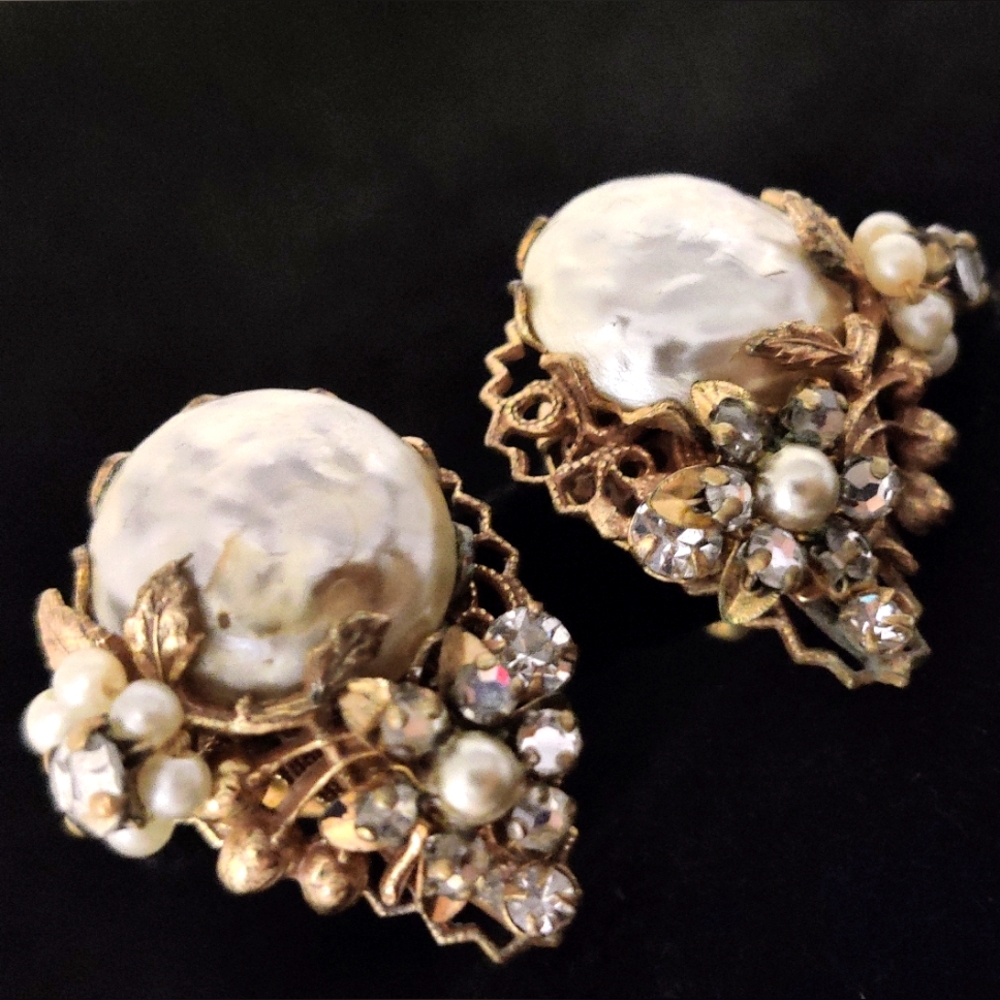 RARE Original by Robert Earrings Haskell Era Faux Baroque Pearls